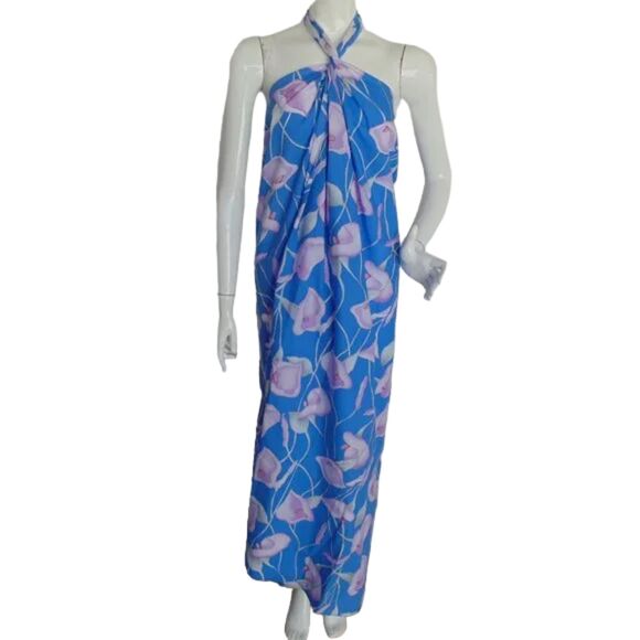 new Vintage HILO HATTIE True Wrap/Sarong/Pareo, OS, Blue Floral, Maxi Dress - Picture 7 of 16